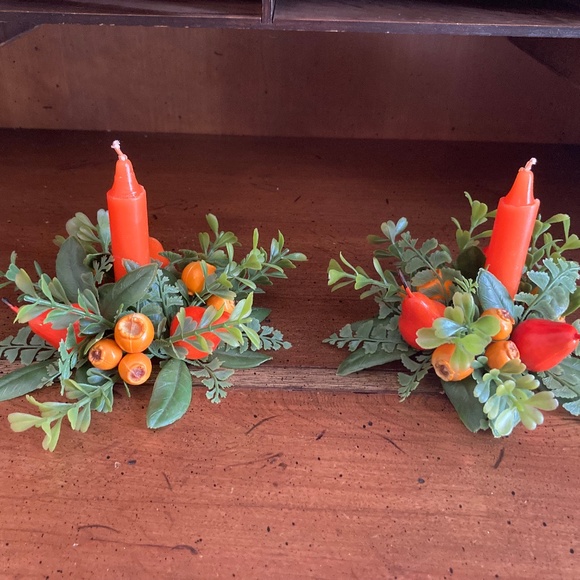 Vintage Set of 2 Plastic Floral Candle Rings Fall Decor Orange Pears, Berries - Picture 1 of 7